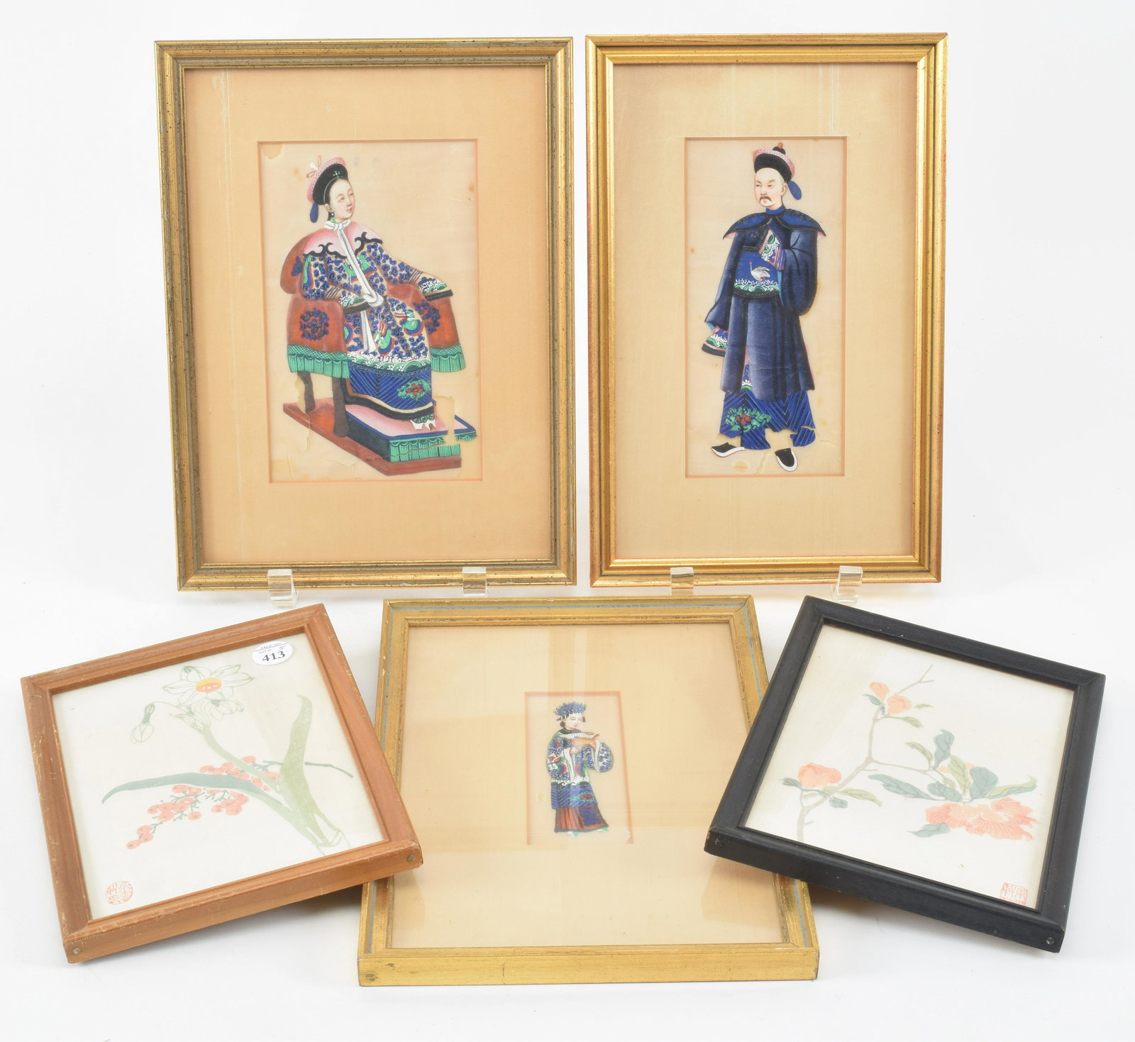5 pieces of Asian art. 2 color floral woodblock prints (1 of 7)