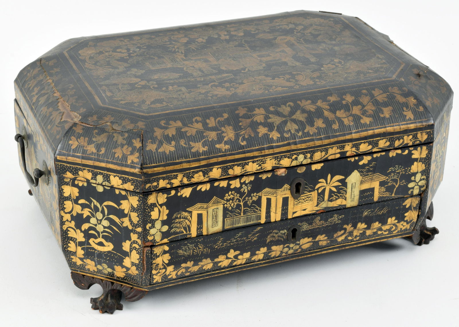 Lacquered sewing box. China. 19th Century. Poor (1 of 10)
