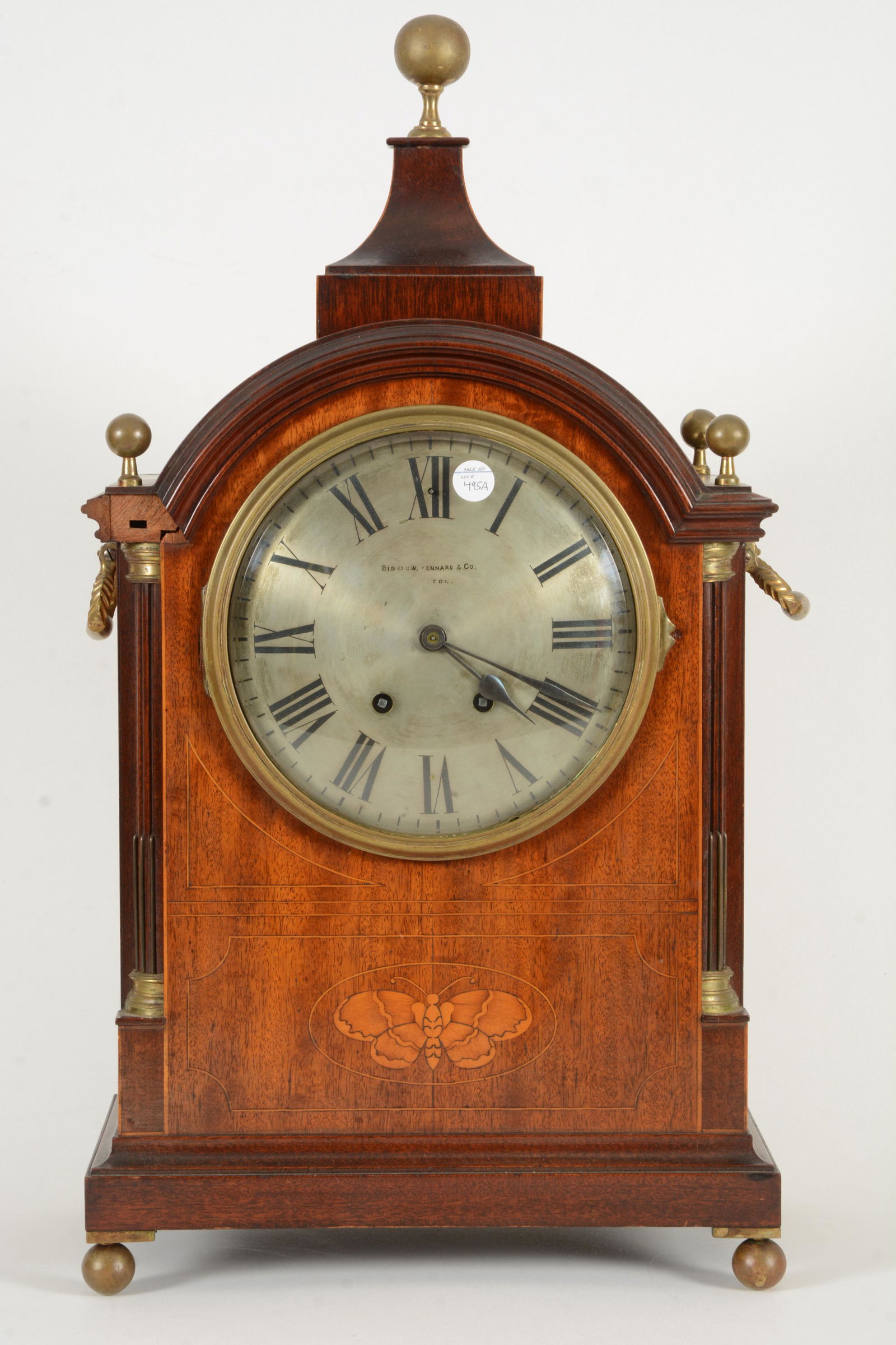 Bigelow Kennard shelf table clock. Wood inlay butterfly (1 of 6)