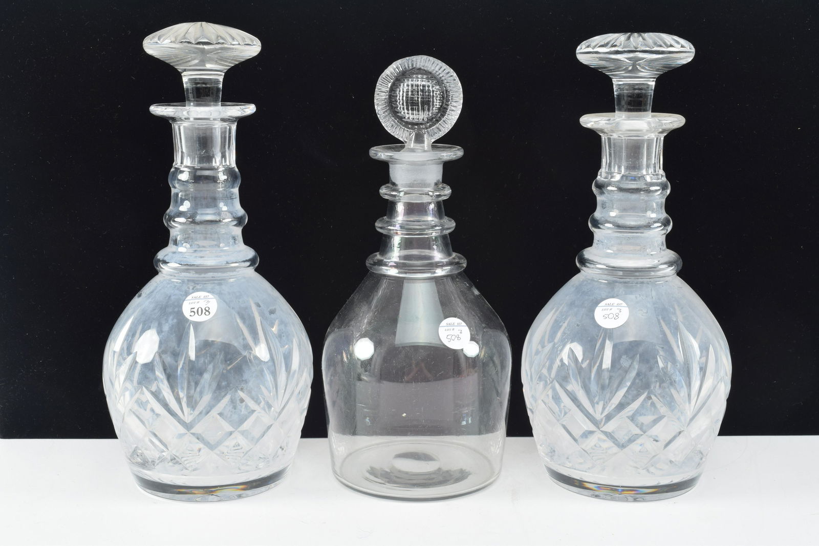 Pair English cut glass decanters and one blown glass (1 of 6)