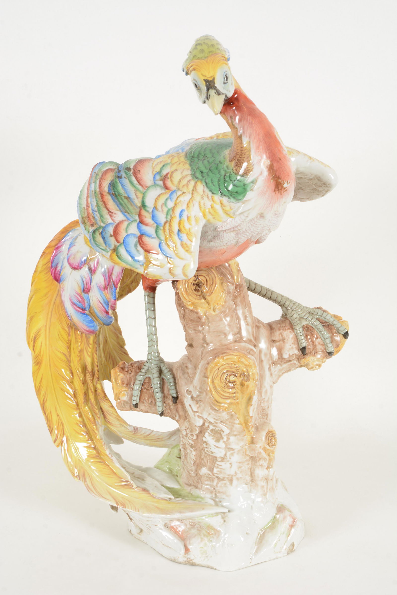 Large Dresden polychrome porcelain Phoenix statue. (1 of 11)