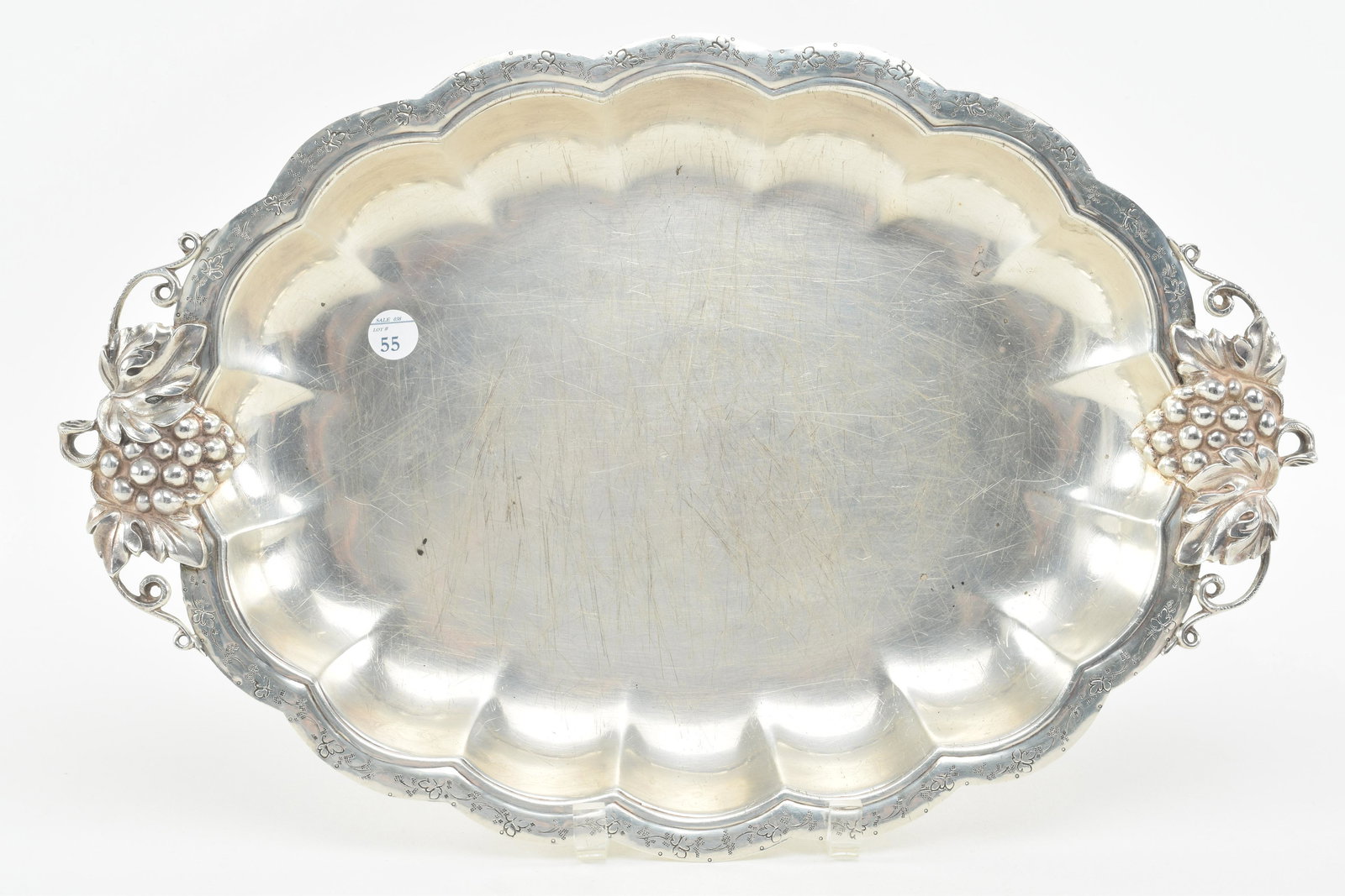 Large sterling silver hand chased 2 handle deep tray (1 of 9)