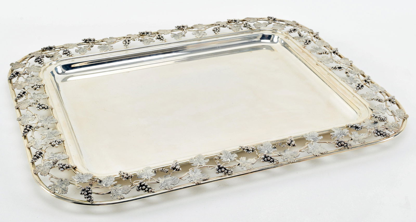Italian sterling silver tray with openwork grape and (1 of 7)