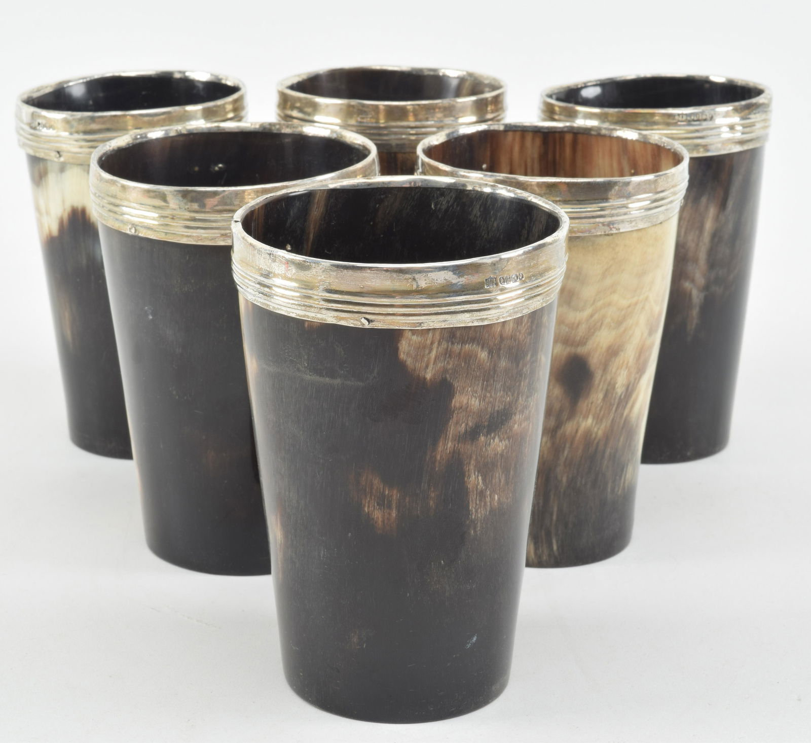 Set of 6 Victorian silver rimmed horn libation cups. (1 of 7)