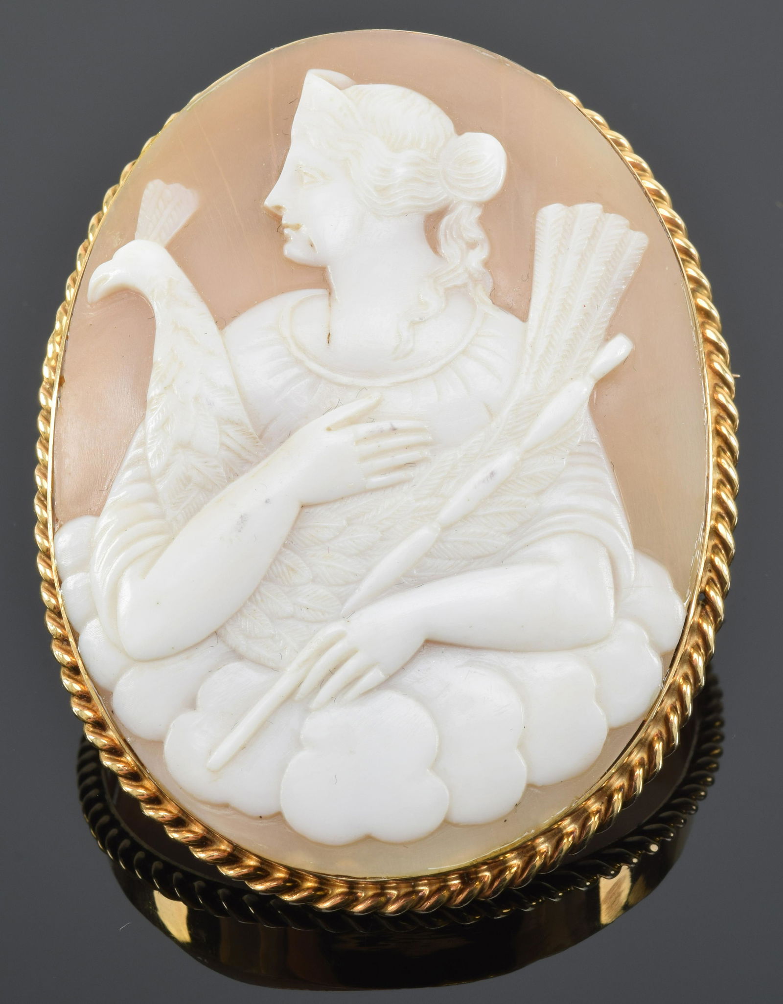 Antique gold frame shell carved cameo, classical figure (1 of 5)