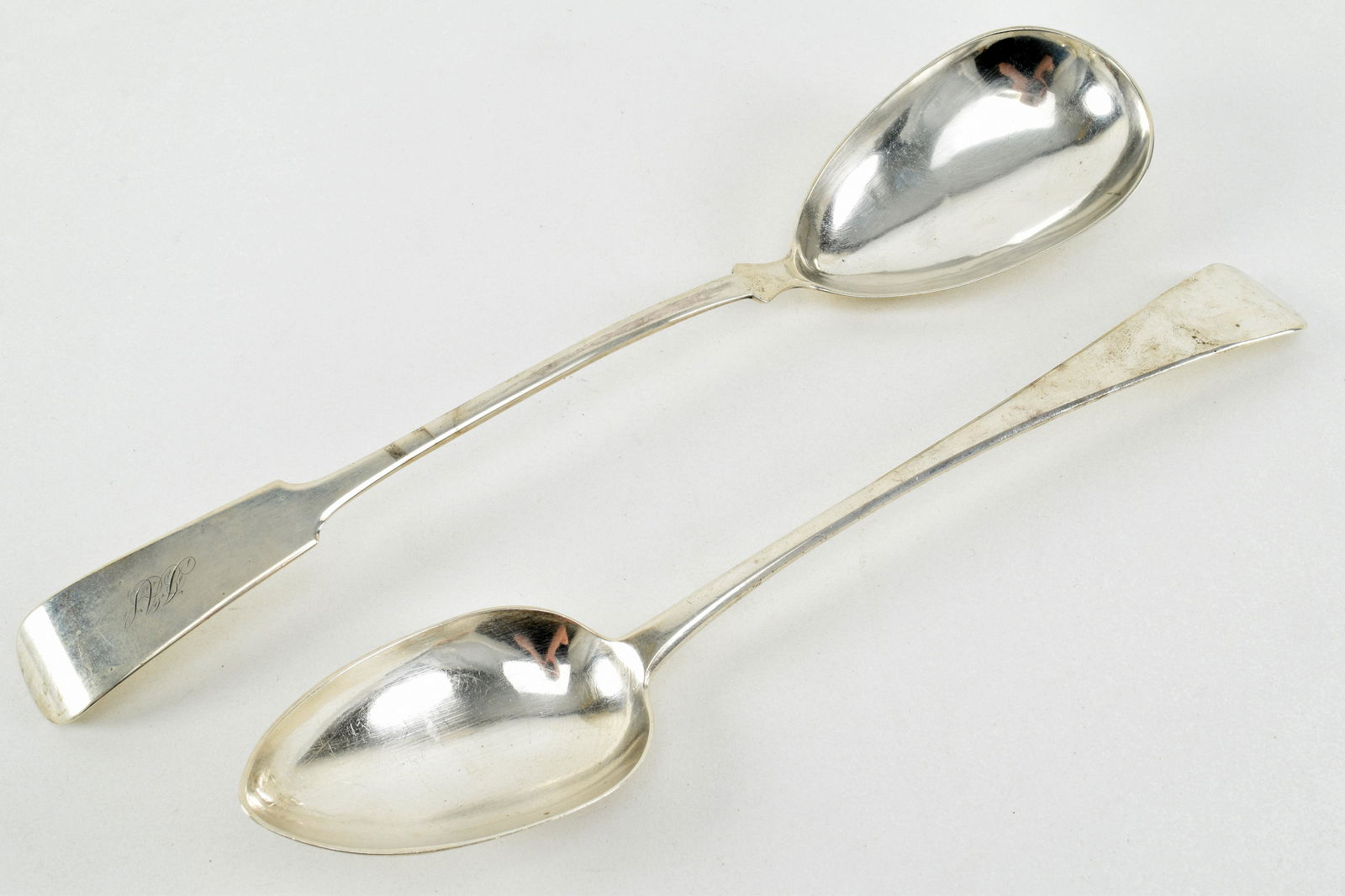 2 large silver serving spoons. 1) Georgian. London (1 of 9)