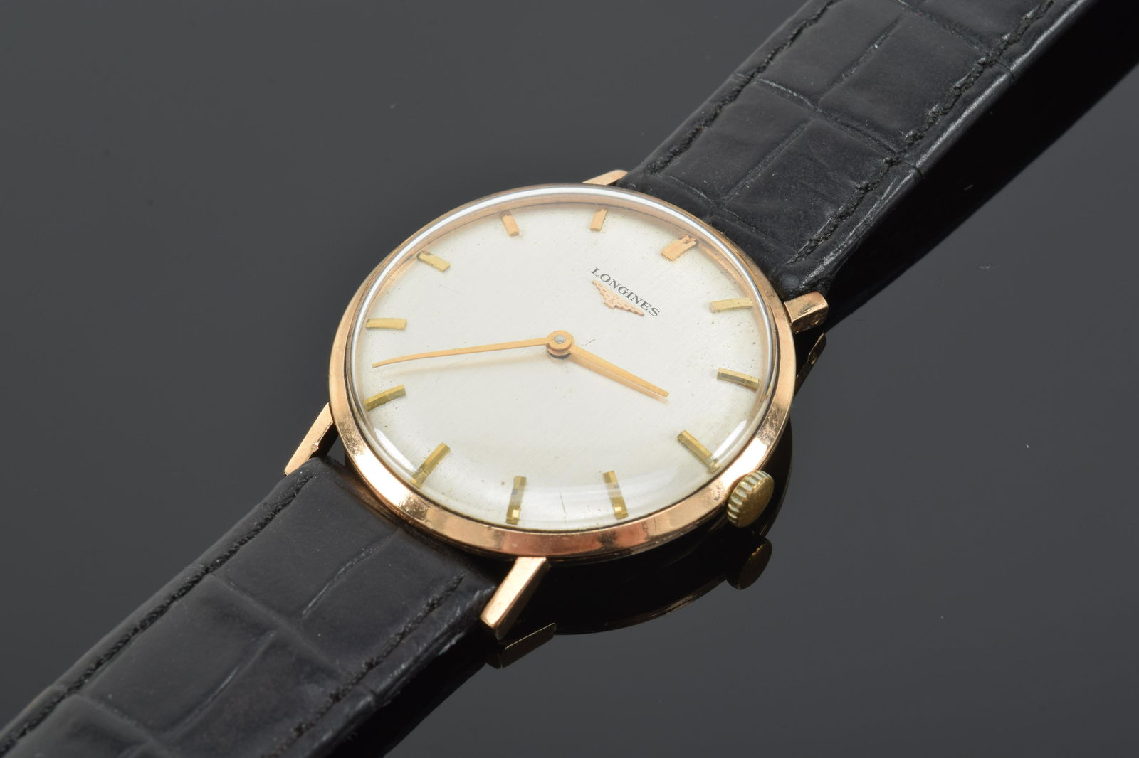 Men's 18K gold wristwatch, Longines, dial with bar (1 of 6)