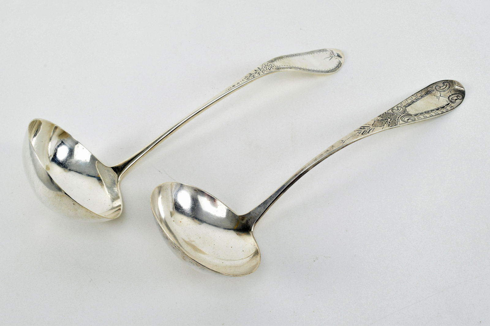 2 mid 19th century American silver large ladles. 1) (1 of 9)