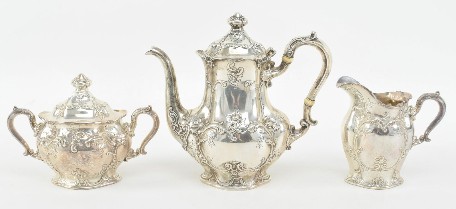 Gorham sterling silver 3-piece teaset with allover (1 of 16)