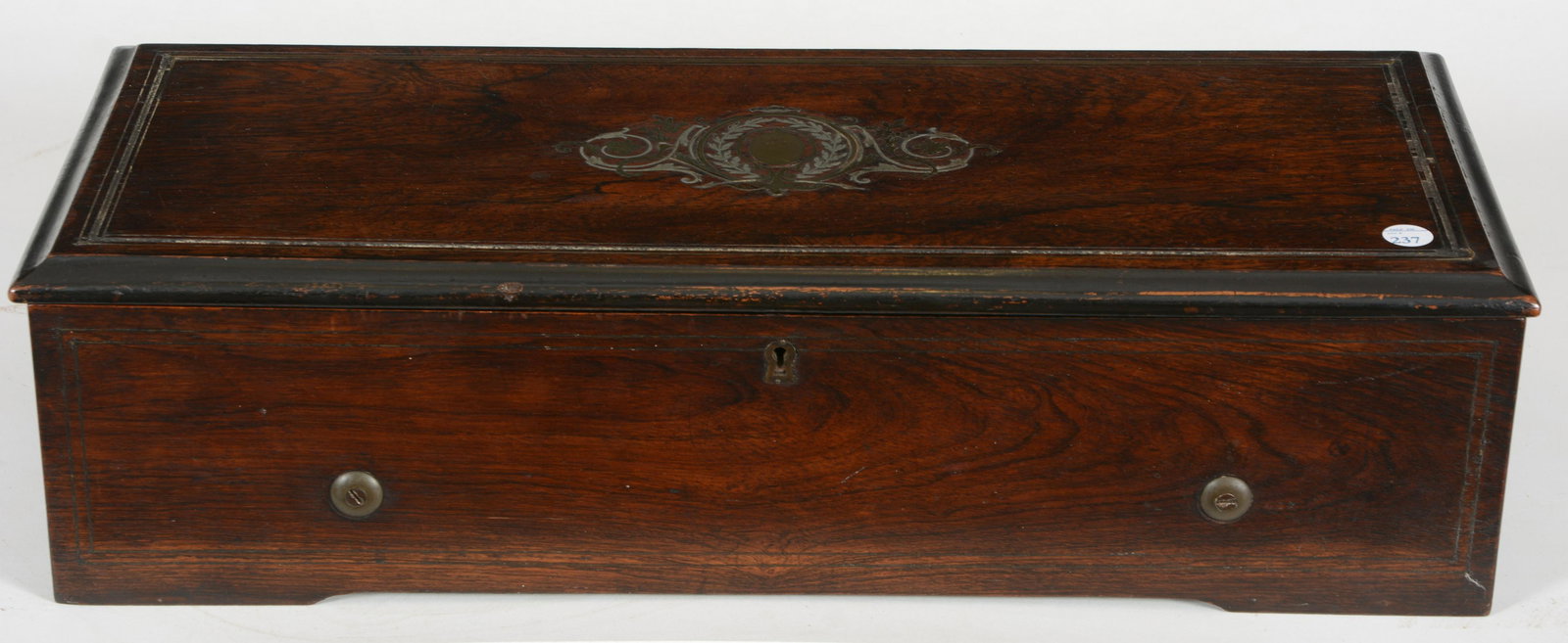 19th century walnut Swiss music box with brass and (1 of 5)