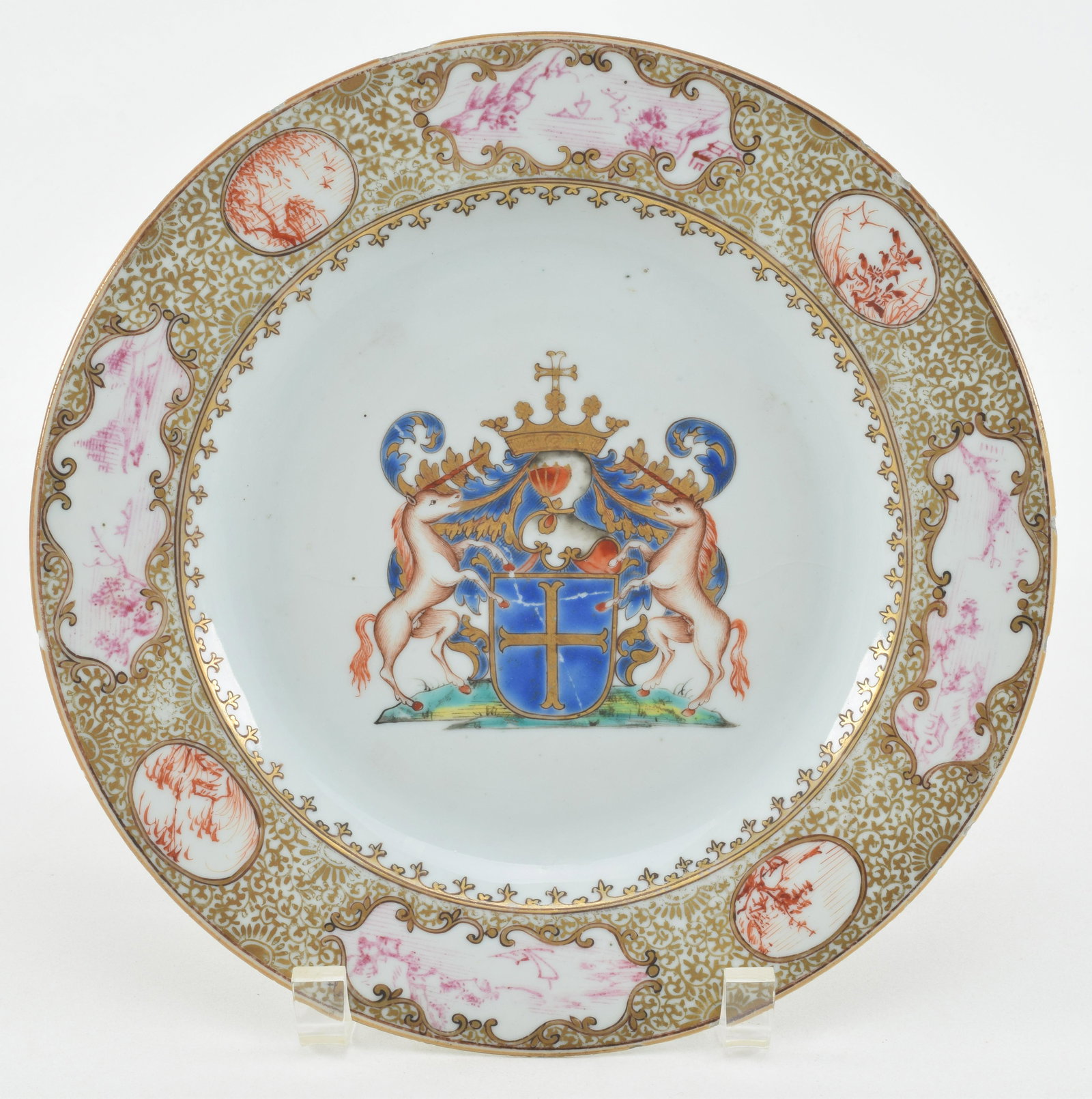 Chinese export porcelain armorial dish. Arms of Van De (1 of 13)
