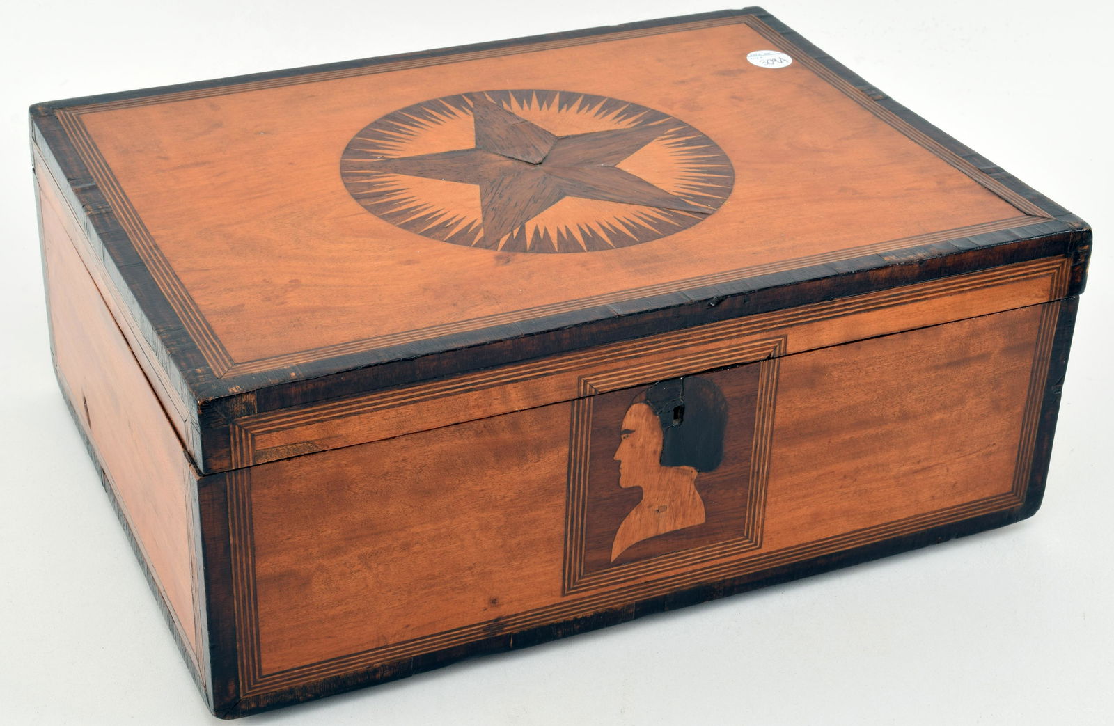 Folk art satinwood and mahogany inlaid box with cross (1 of 9)