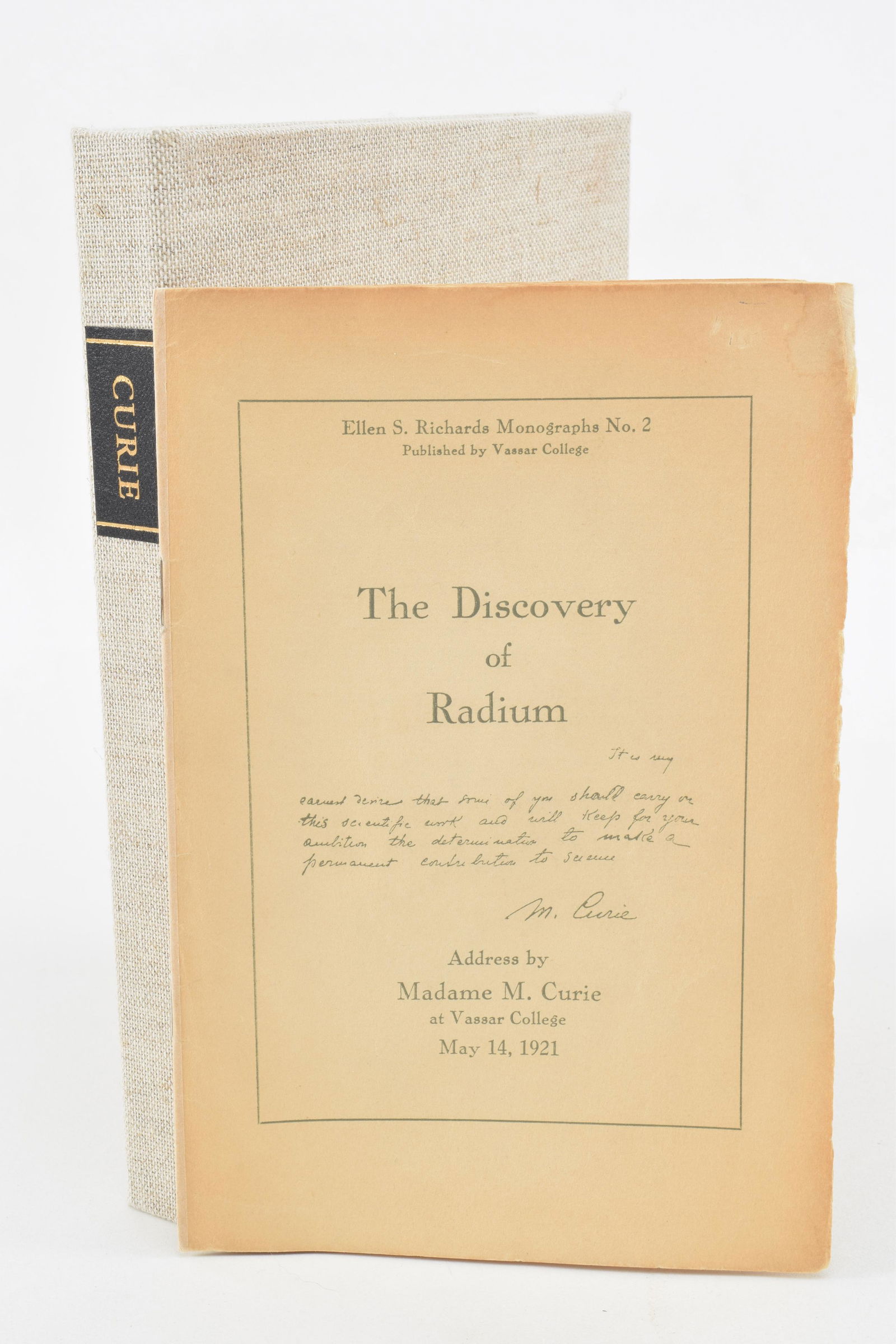 Marie Curie, address pamphlet from Vassar college with (1 of 8)