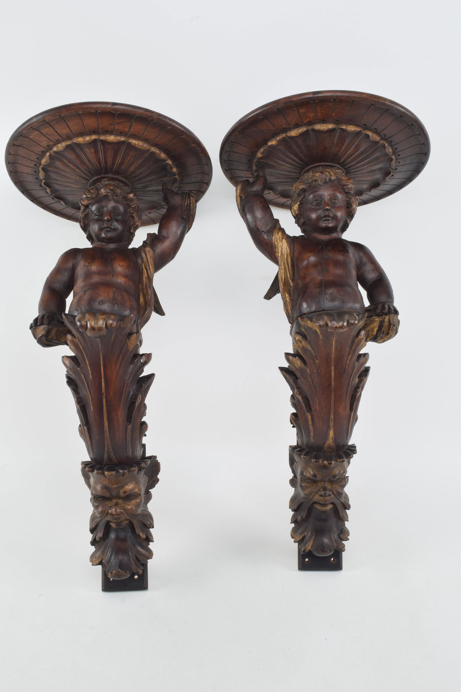 Pair of 19th century Italian carved figural walnut (1 of 15)