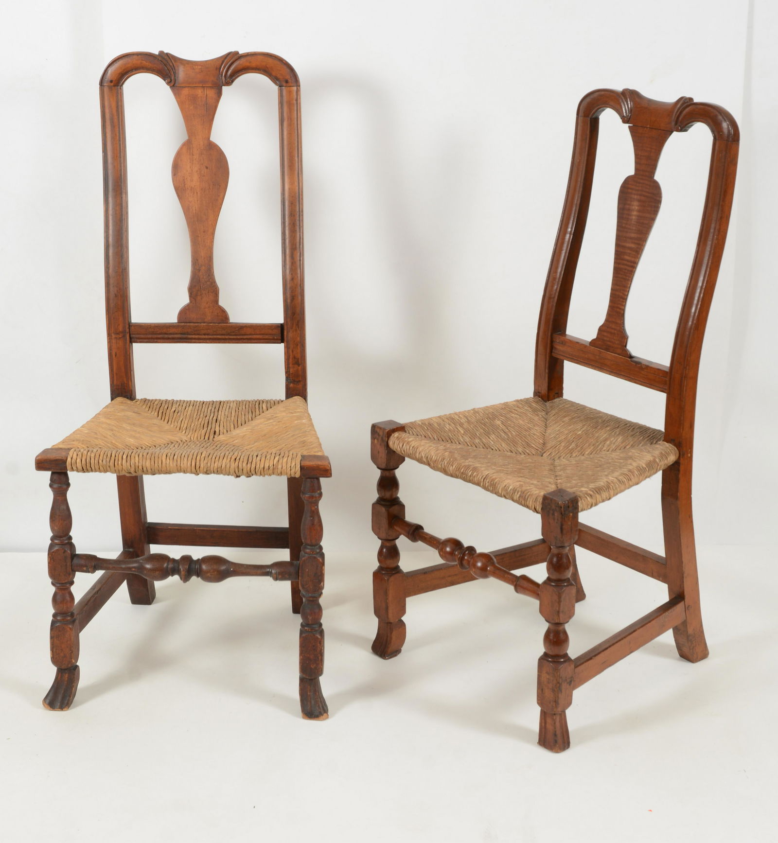 Assembled pair of Queen Anne side chairs with rush seat (1 of 4)