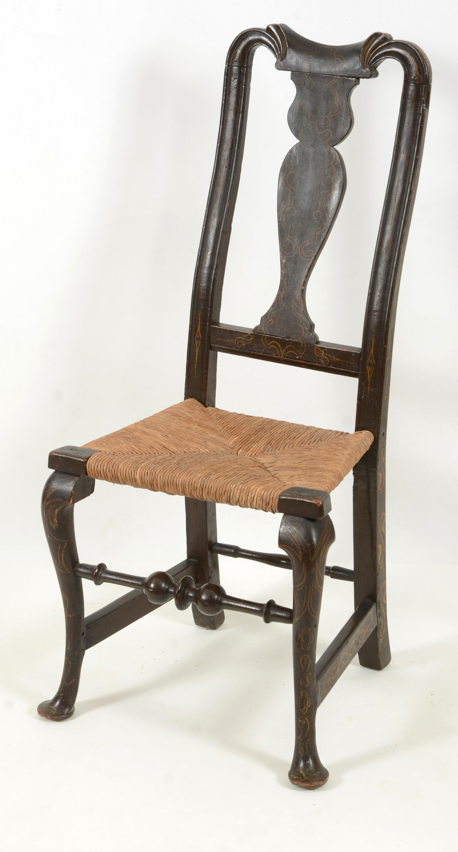 Early Queen Anne painted and stenciled side chair, (1 of 6)