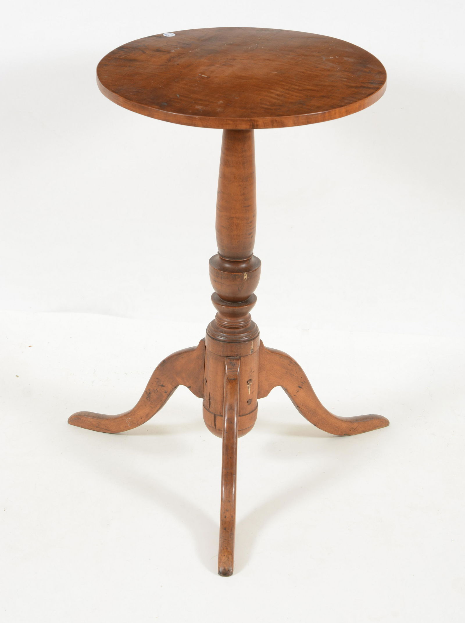 18th century American tiger maple candlestand. Round (1 of 4)
