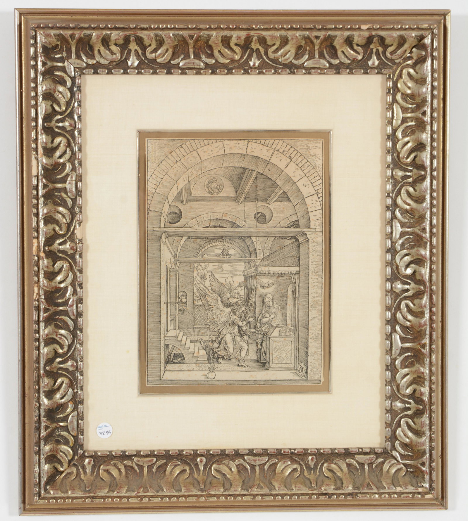 Albrecht Durer. German. "The Annunciation". Woodcut.: Albrecht Durer. German. "The Annunciation". Woodcut. Framed under glass. Sheet size: 11.75 x 8.5in. Overall: 24 x 20.5in.