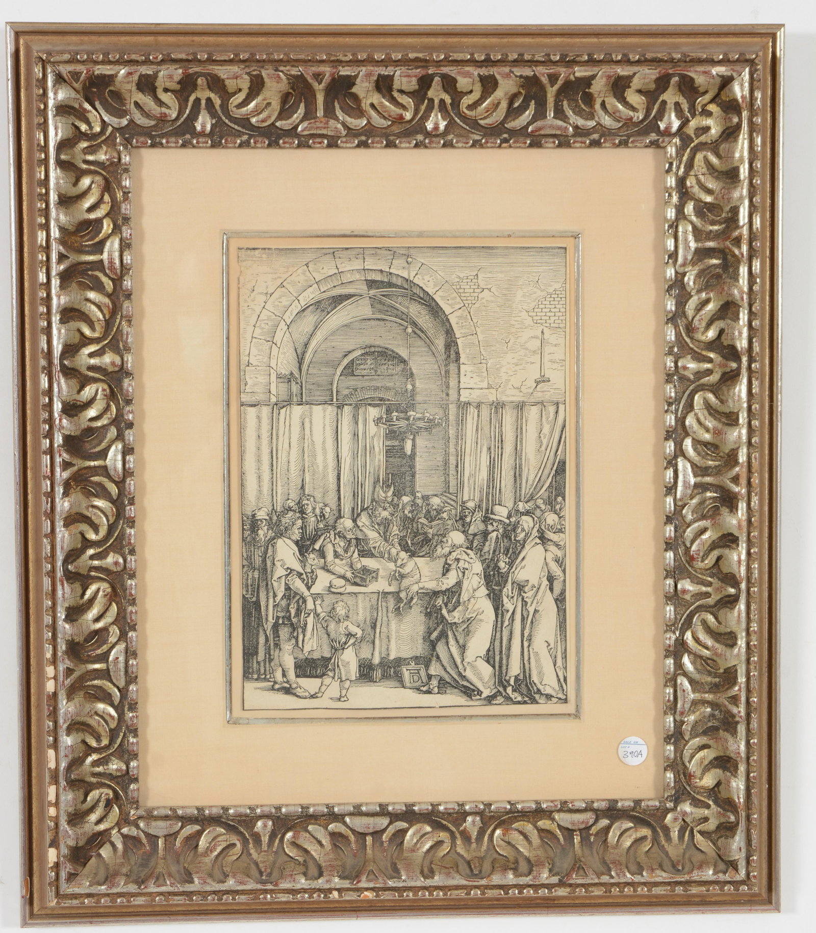 Albrecht Durer. German. "The Rejection of Joachim's: Albrecht Durer. German. "The Rejection of Joachim's Offering". Woodcut. Framed under glass. Not examined out of frame. Tear and repaired damage upper left corner. From the collection of William Haber,