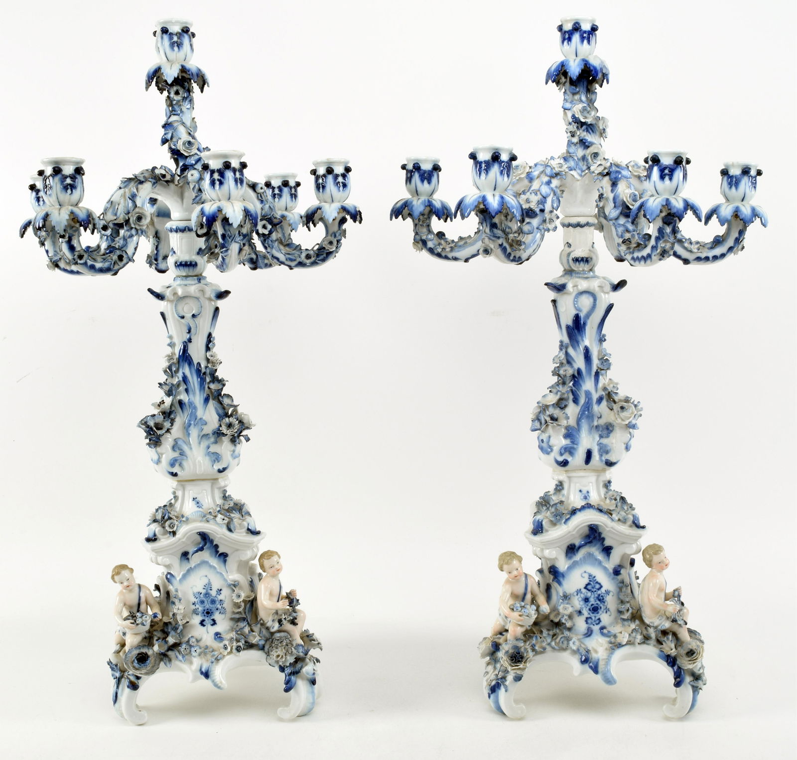 Pair of Meissen porcelain candelabra with blue floral (1 of 13)