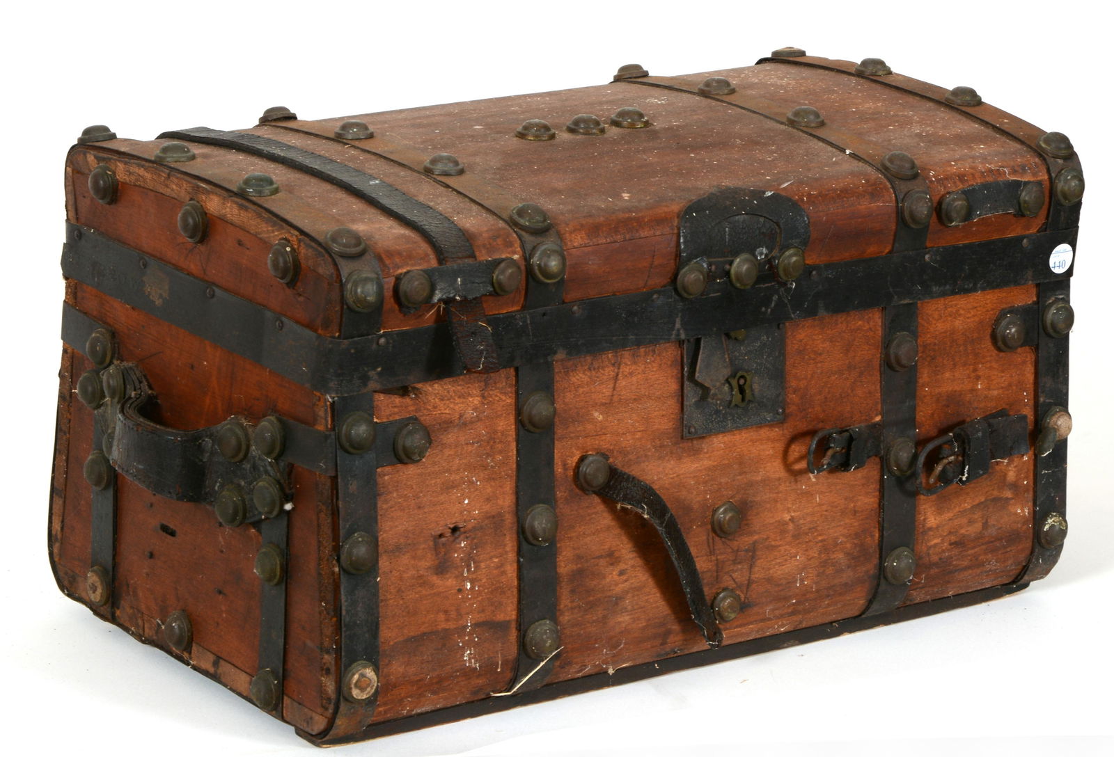 Wood and iron bound travel trunk, early 19th century. (1 of 5)