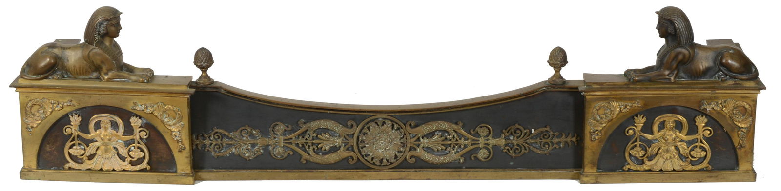 Egyptian revival brass and bronze fire fender with (1 of 9)