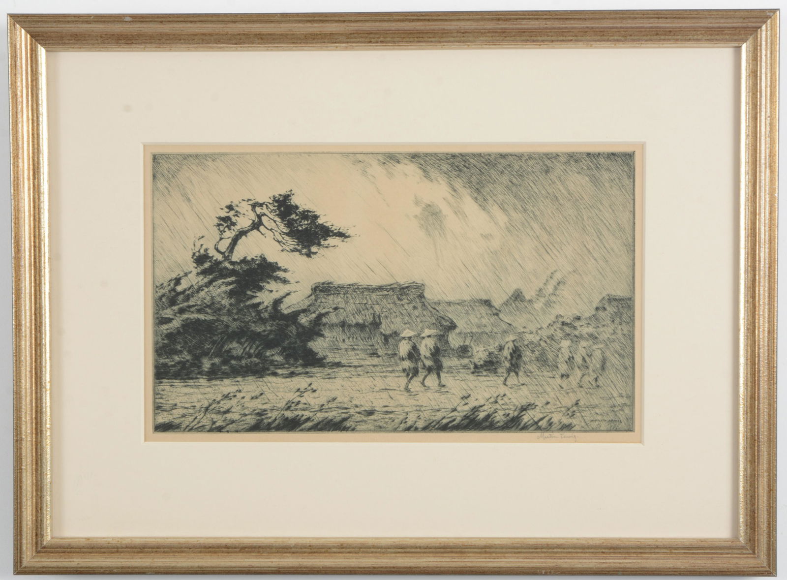 Martin Lewis. American. "Rain, Japan, 1926" Drypoint (1 of 7)