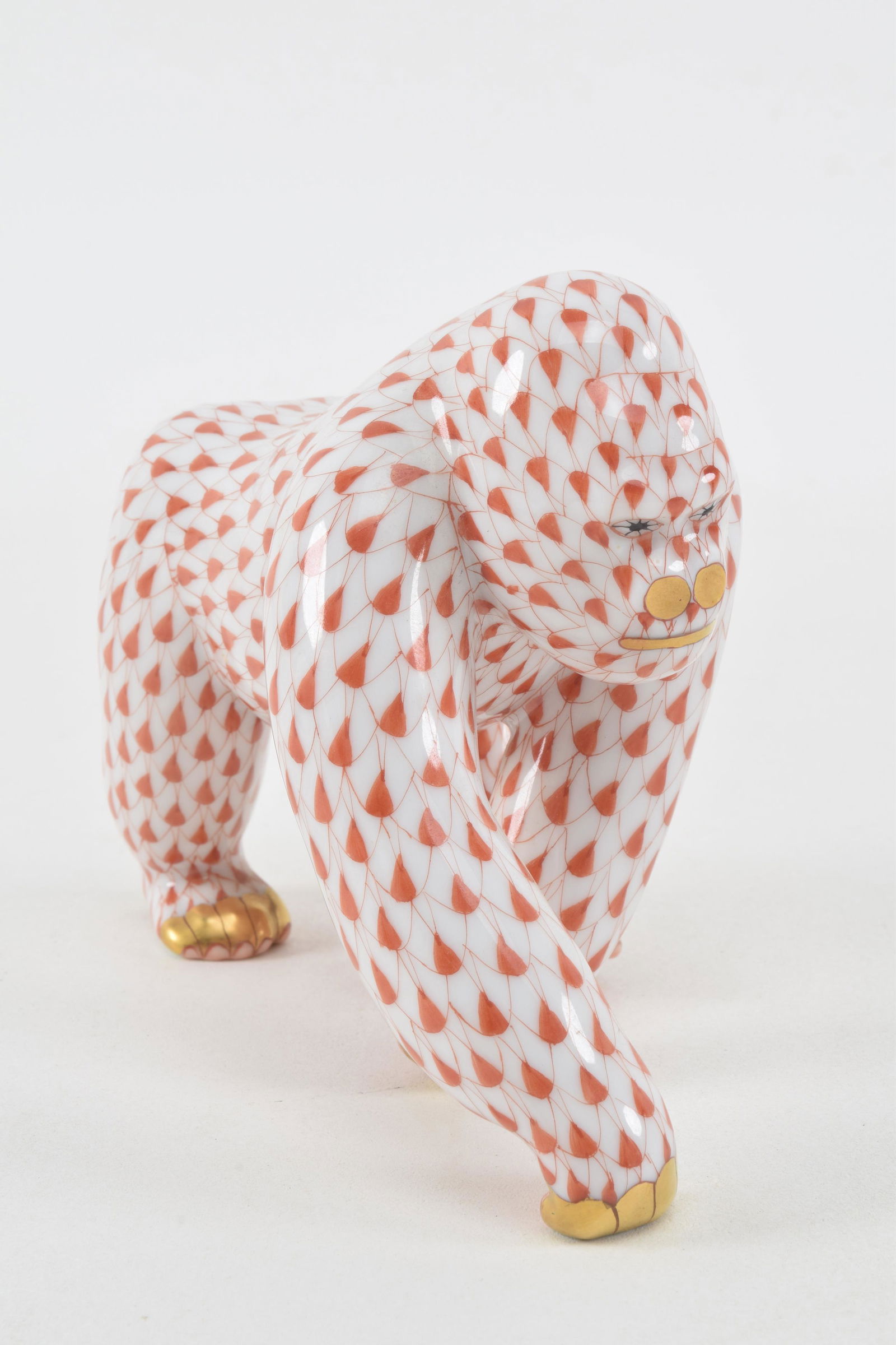 Herend hand painted porcelain gorilla figurine. Gilt (1 of 6)