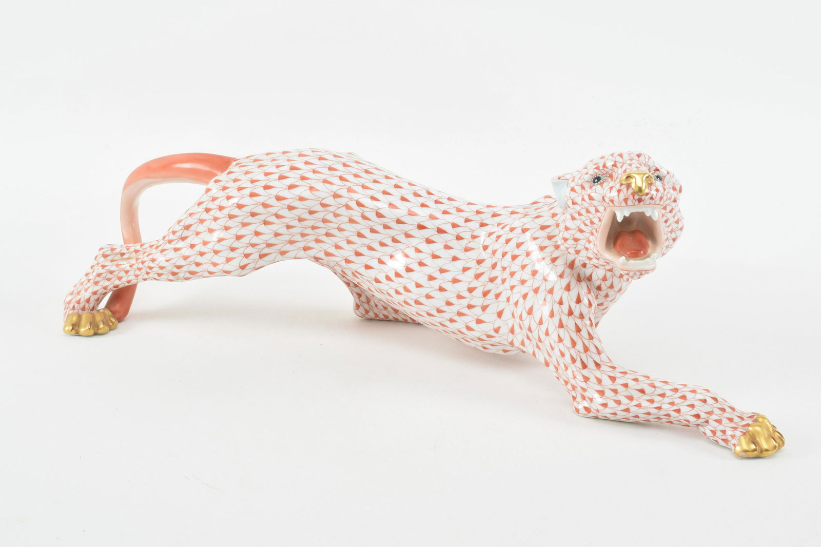 Herend hand painted porcelain jaguar. 18in width. Marks (1 of 10)