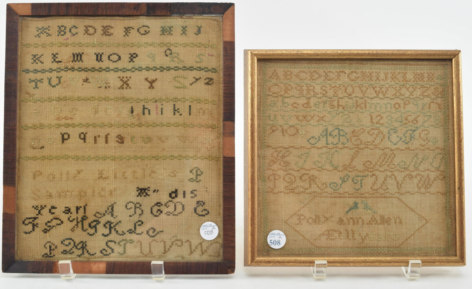 2 early 19th century needlework samplers. Framed under (1 of 6)