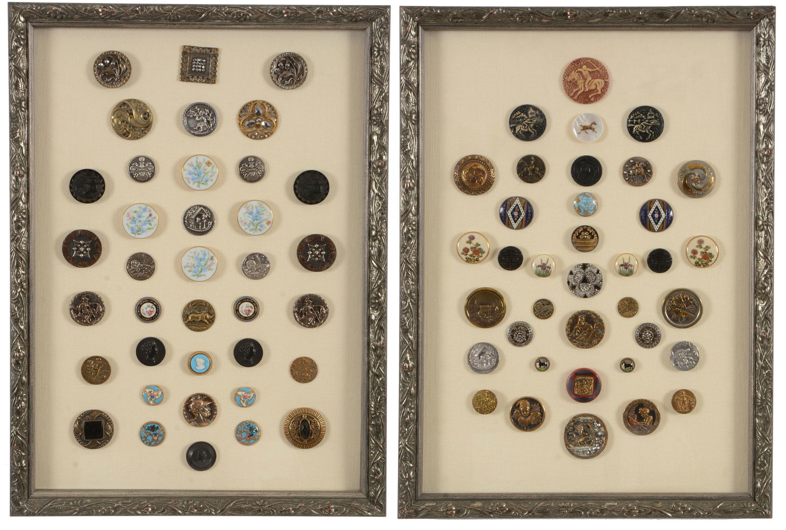 Lot of 2 framed button collections mounted on fabric (1 of 8)