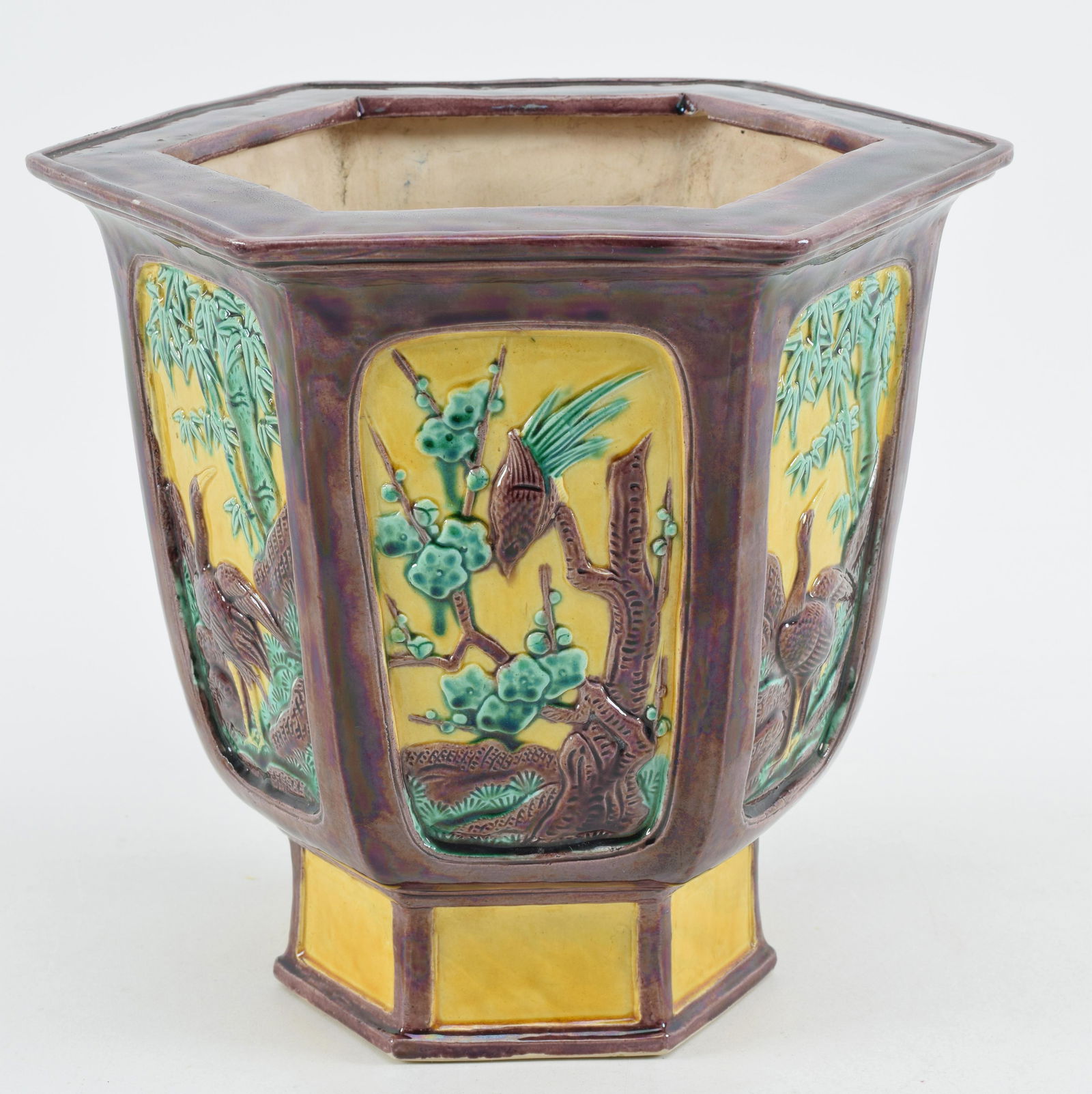 19th century Chinese hexagonal sancai glaze footed (1 of 9)