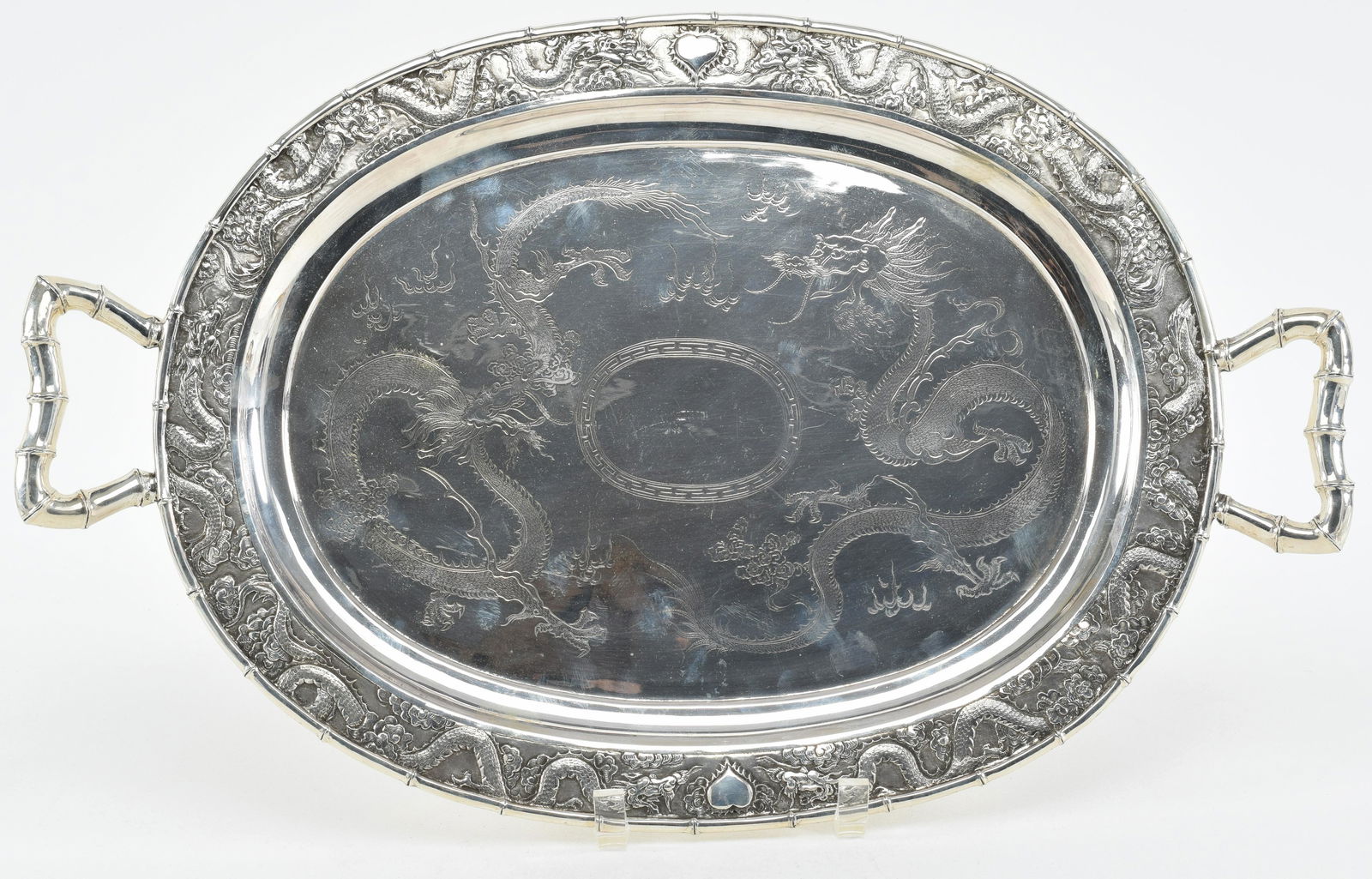 Chinese export silver handled tray. China. Late (1 of 9)