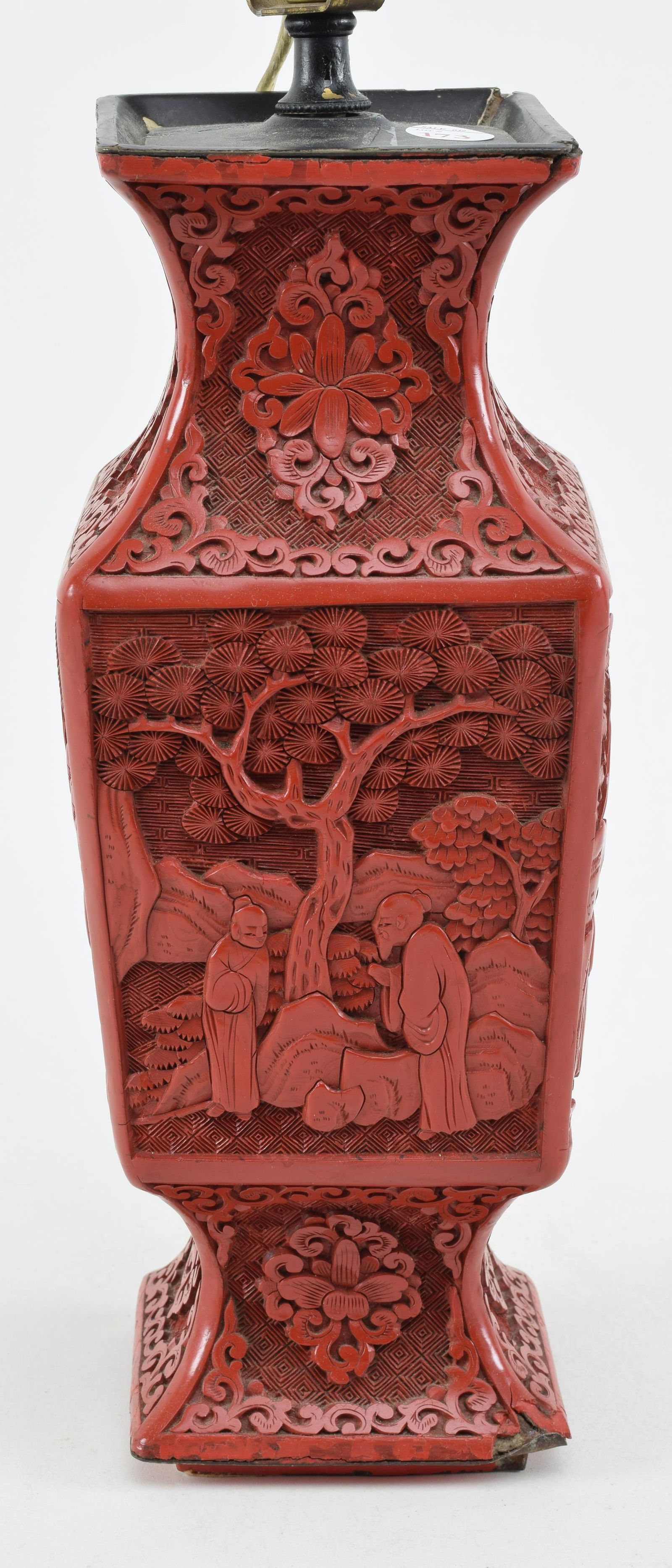 Carved cinnabar vase. China. Early 20th century. Square (1 of 8)