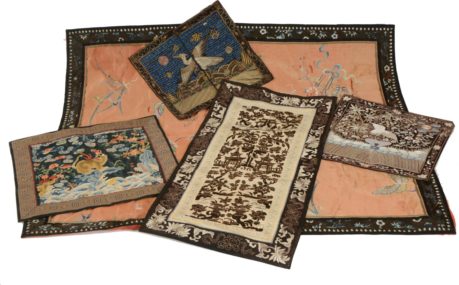 Lot of 5 19th century Chinese embroidered silk (1 of 10)