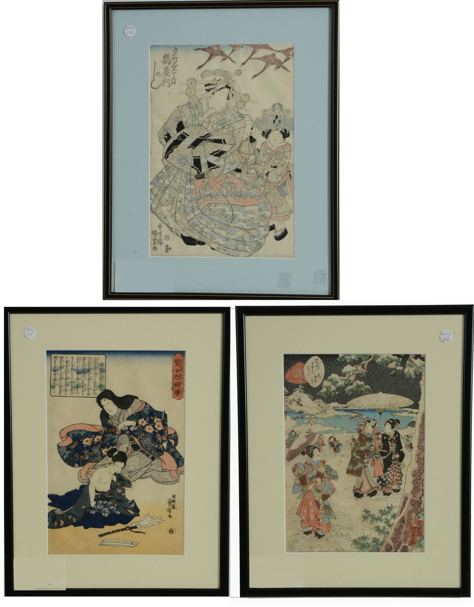 3 Japanese woodblock prints. 19th century. 1) Kunisada. (1 of 15)