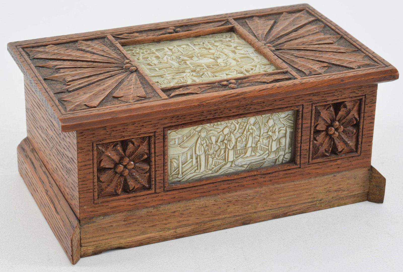 Continental oak carved rectangular box inset with 19th (1 of 10)