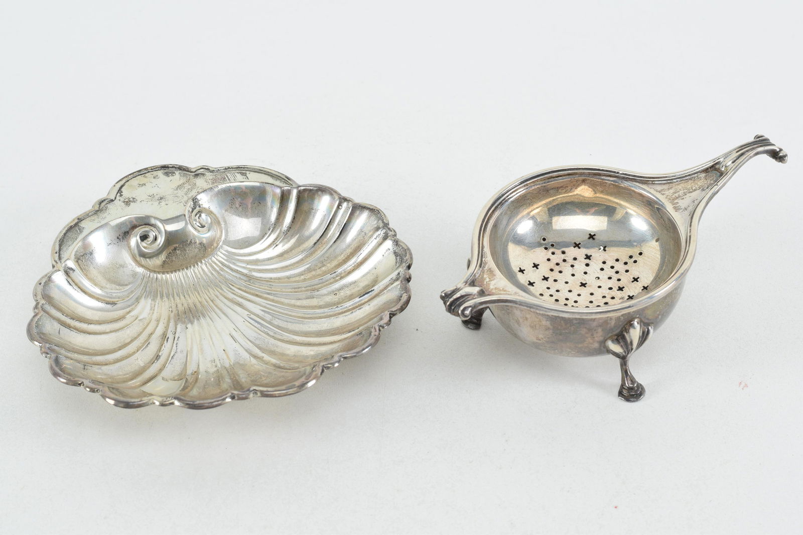 Lot of three sterling silver items. (1) Gorham shell (1 of 8)