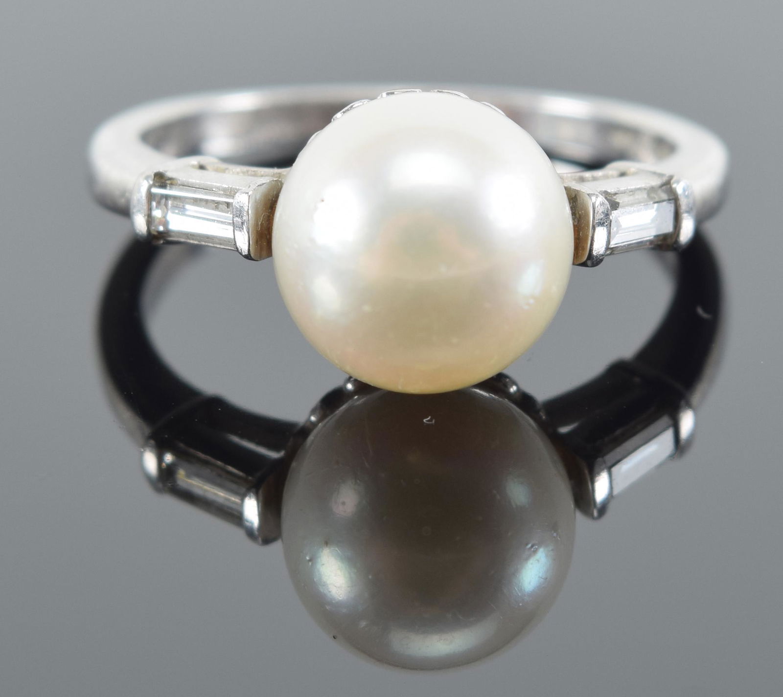 Platinum and pearl diamond mounted ring. Pearl measures (1 of 8)