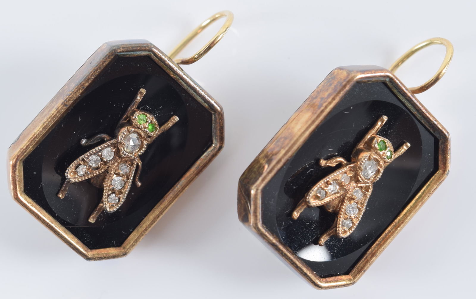 Pair of antique gold earrings. Black onyx mounted with (1 of 6)