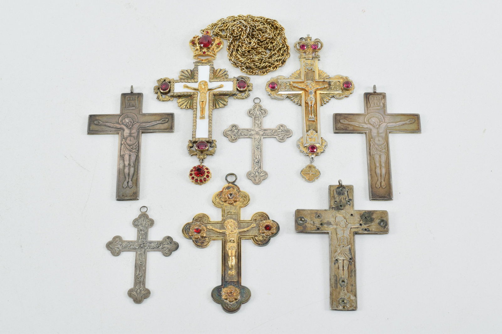 8 Russian Orthodox silver crucifixes. Early 20th (1 of 11)