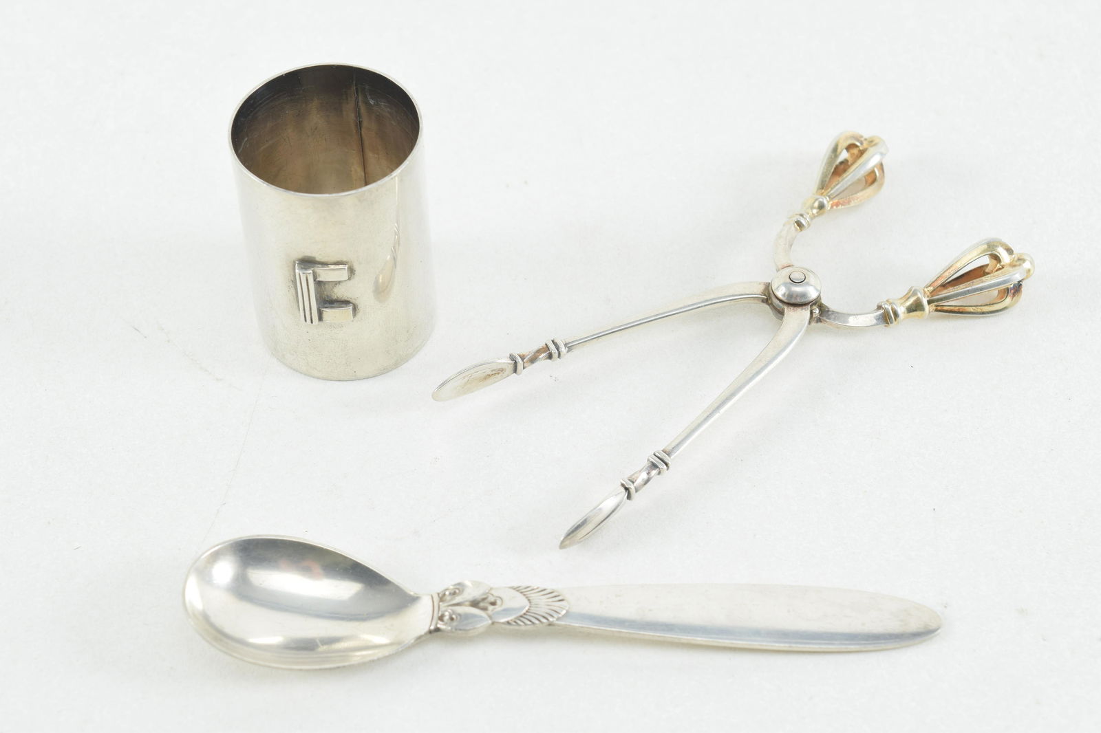 3 Sterling items, Georg Jensen cactus baby spoon, (1 of 7)