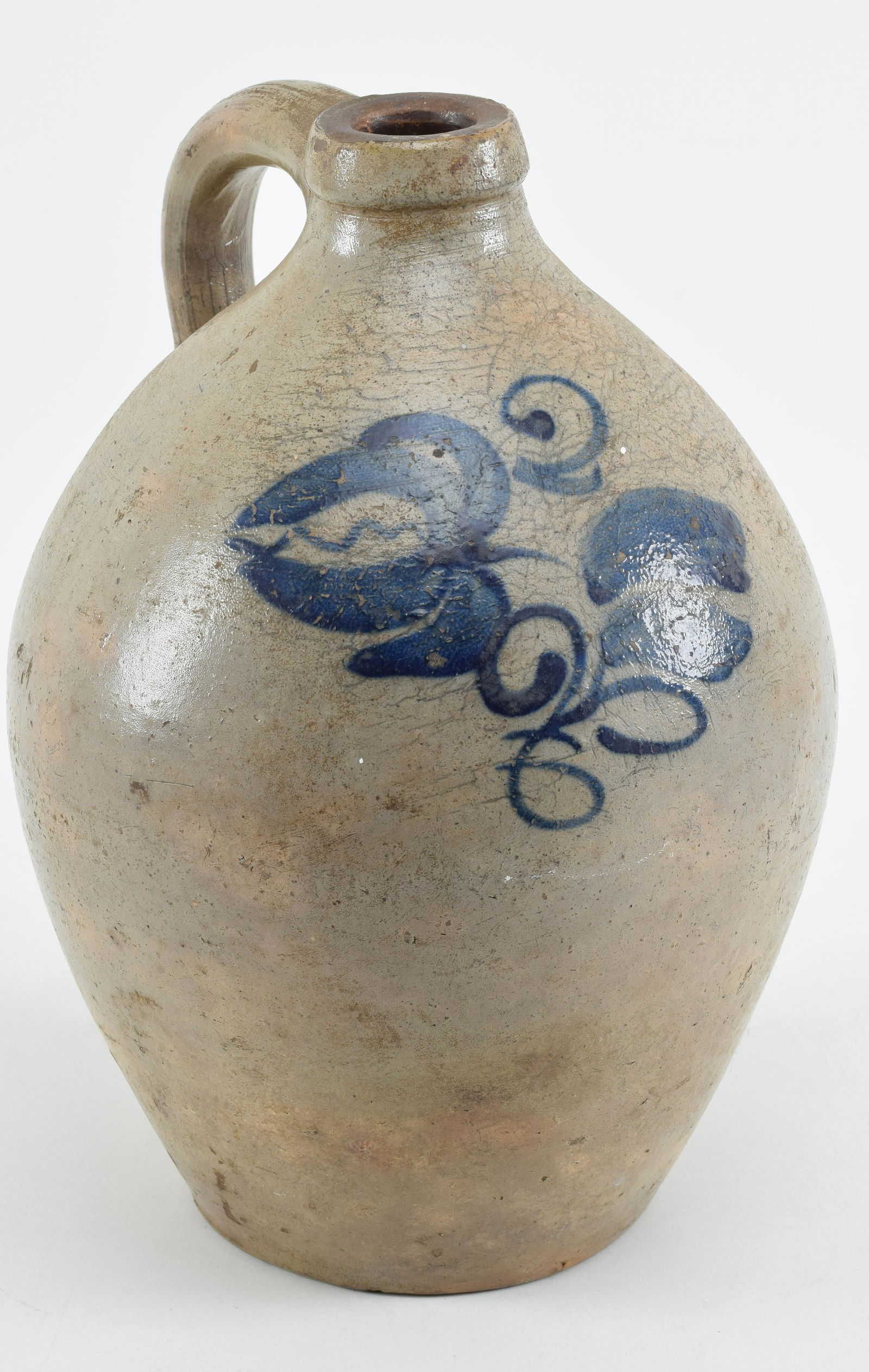 Cobalt decorated stoneware ovoid jug. Floral sprig (1 of 8)