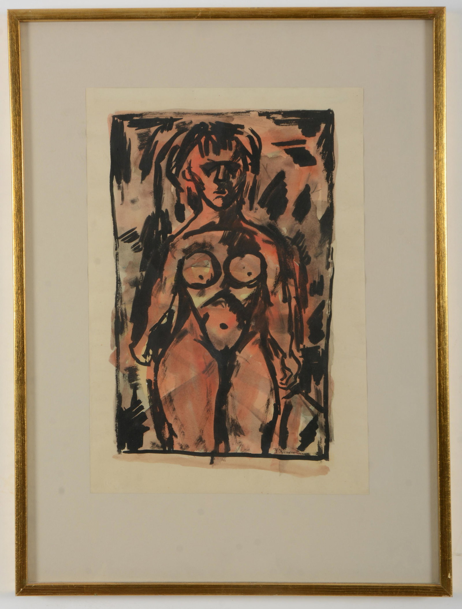 Matsumi Kanemitsu, American/Japanese. Nude with color.: Matsumi Kanemitsu, American/Japanese. Nude with color. Mixed media on paper. Signed lower right. Sheet size 17 x 11.75in Overall size 24.5 x 18.25in.