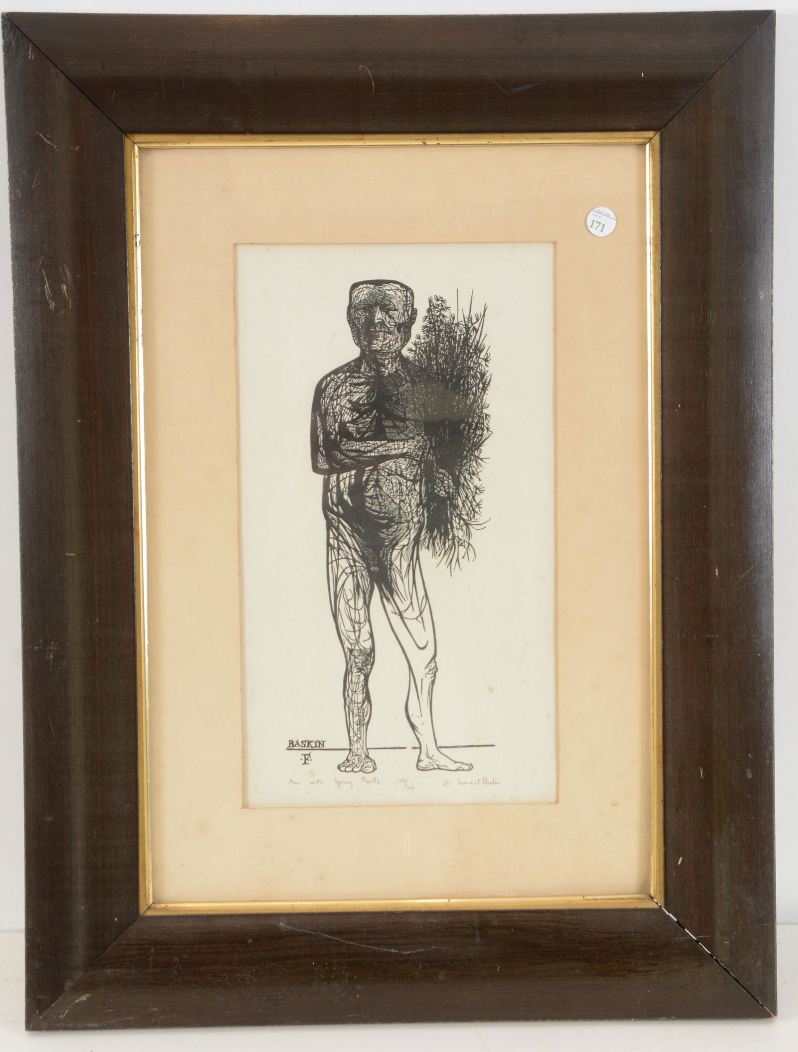 Leonard Baskin. "Man with Spring Plants". Woodcut. (1 of 7)