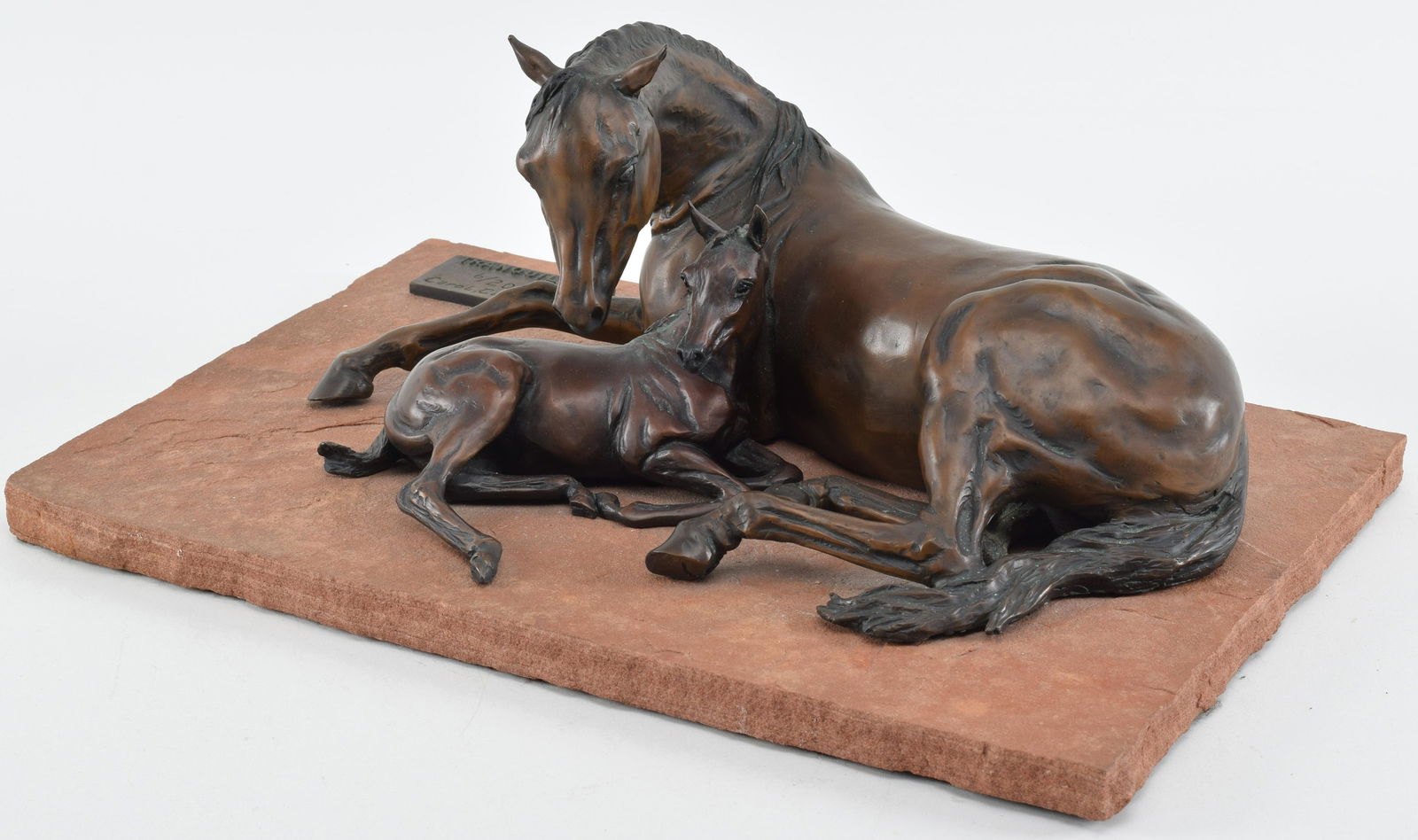 Carol Cunningham bronze sculpture of horses, a mare and (1 of 8)