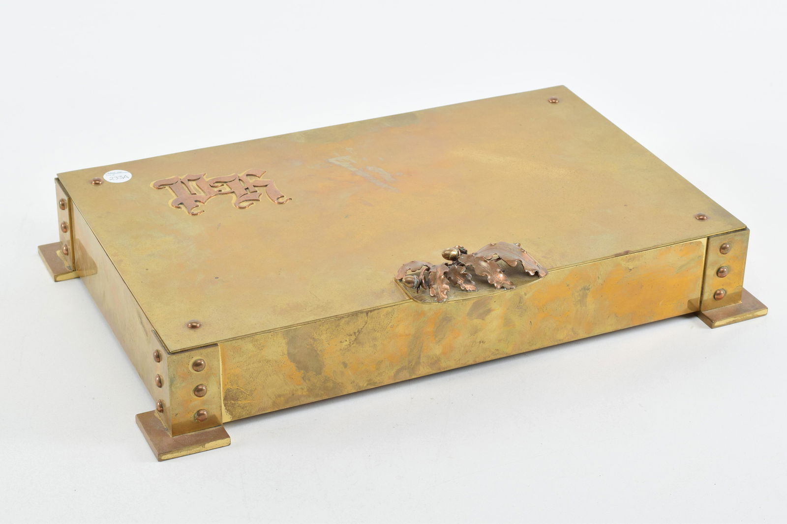Art Deco mixed metal humidor box. Heavy brass frame (1 of 6)