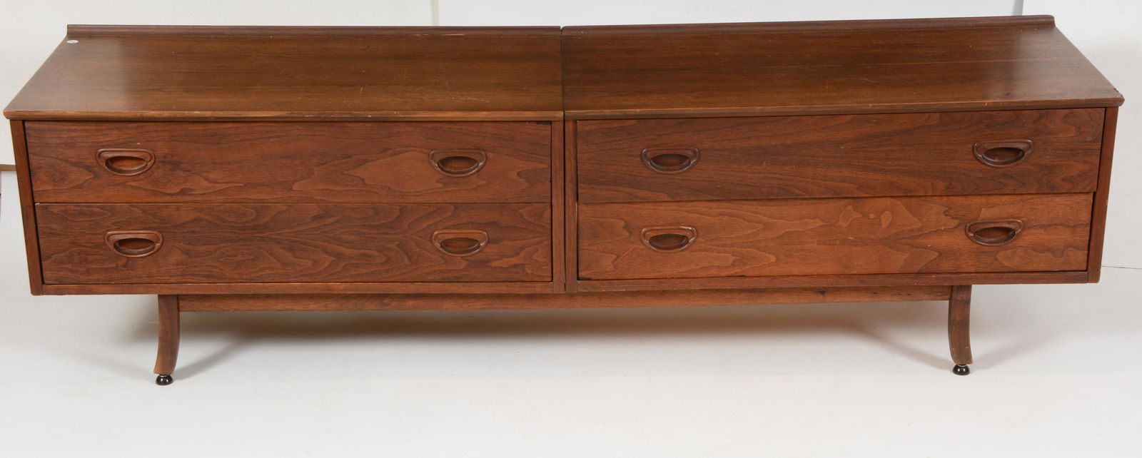 Mid Century Modern teak low credenza comprised of two (1 of 9)