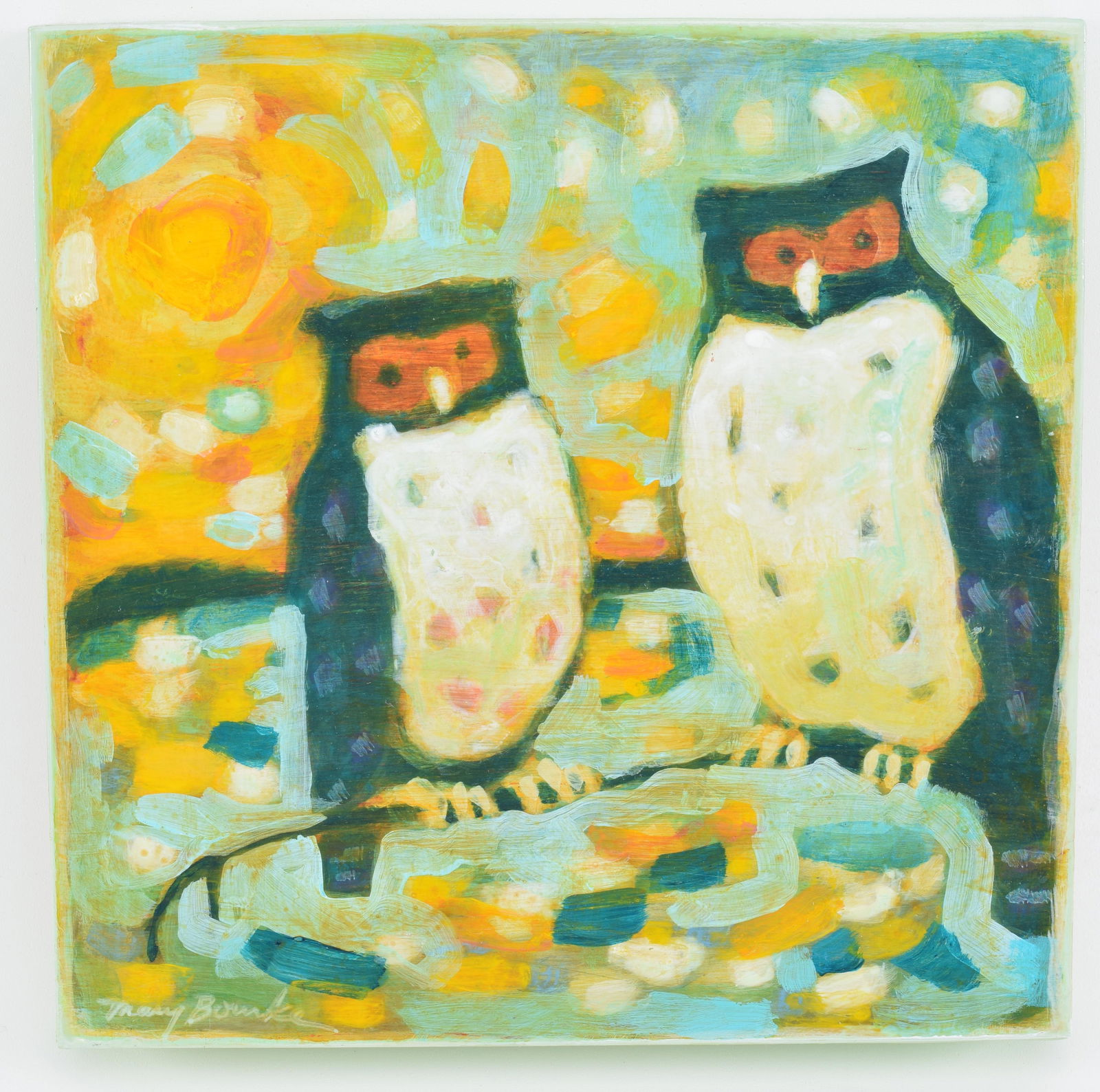 Mary Bourke. Maine. "Two". Acrylic on panel. Two owls (1 of 6)