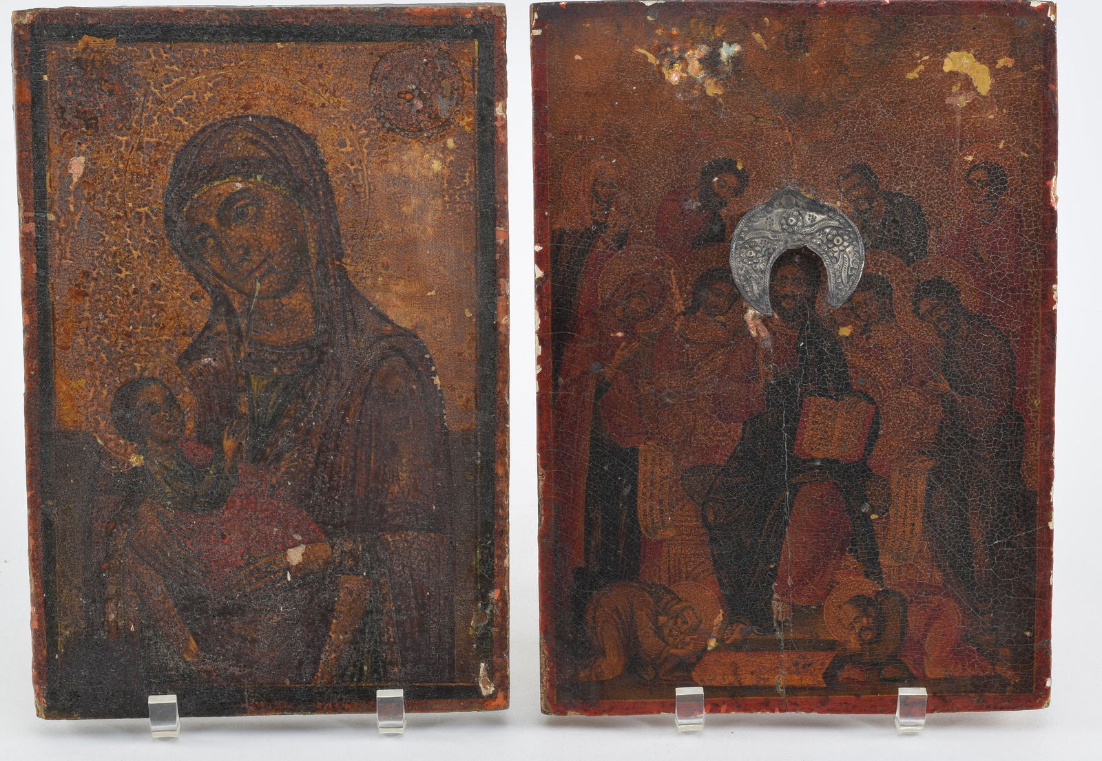 2 Russian painted icons wood panels early 19th Century. (1 of 7)